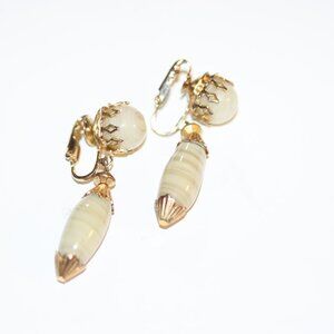 Vintage Signed Castlecliff Drop Clip On Earrings Poured Glass